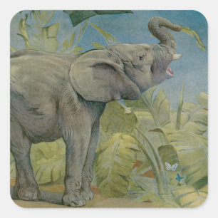 Adesivo Quadrado Elefante africano vintage na selva, EJ Detmold