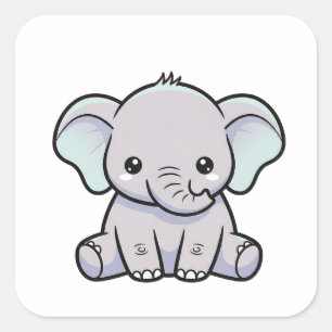 Adesivo Quadrado Elefante Bebê – Ilustração Fofa Kawaii