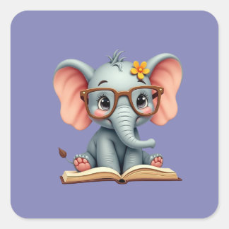 Adesivo Quadrado Elefante Bebê Sábio