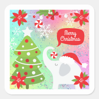 Adesivo Quadrado Elefante branco de Natal
