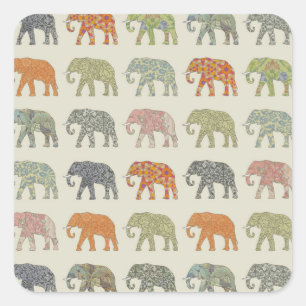 Adesivo Quadrado Elefante Colorido Padrão Animal Contemporâneo