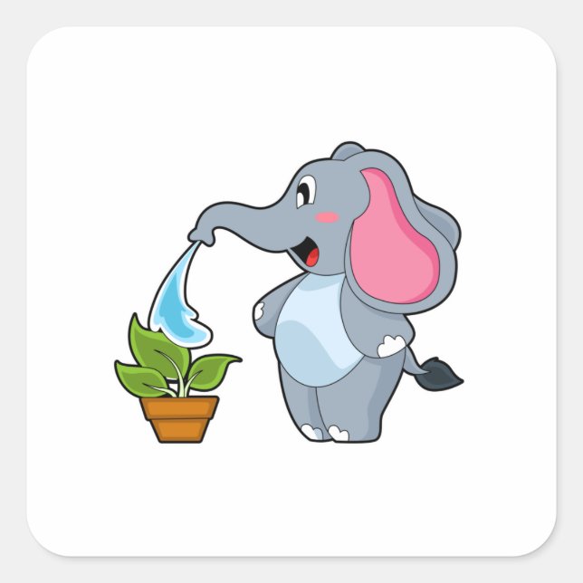 Adesivo Quadrado Elefante com Planta (Frente)