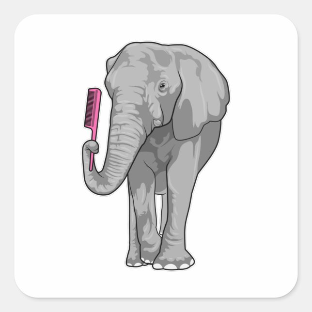Adesivo Quadrado Elefante como cabeleireiro com Comb (Frente)