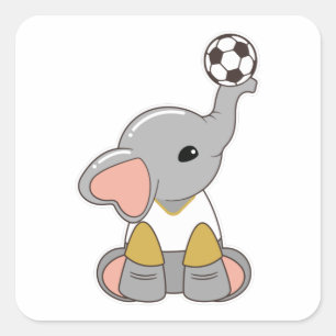 Adesivo Quadrado Elefante como jogador de futebol com bola de futeb