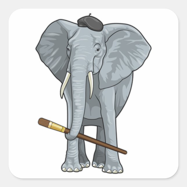 Adesivo Quadrado Elefante como Pintor com Pintor (Frente)