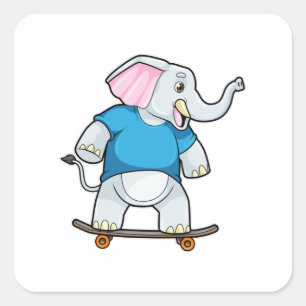 Adesivo Quadrado Elefante como skater com skate
