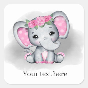 Adesivo Quadrado elefante de bebê bonitinha adiciona texto para qu