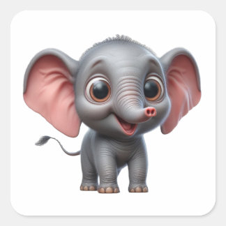 Adesivo Quadrado Elefante de Cartoon Adorável Delight Animal