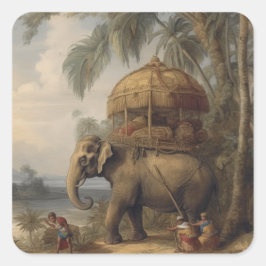 Adesivo Quadrado Elefante de cena botânica com howdah também