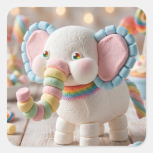 Adesivo Quadrado Elefante de Marshmallow Caprichoso e Doces Pastel