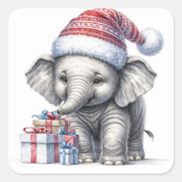 Adesivo Quadrado Elefante De Natal Com Presentes De Férias