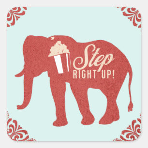 Adesivo Quadrado Elefante de Pipoca de Festa de Aniversário do Circ