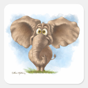 Adesivo Quadrado Elefante Desenho Animado Fofo