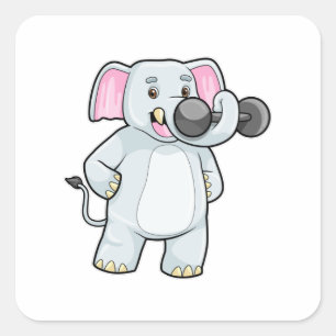 Adesivo Quadrado Elefante em Strenght treinando Dumbbell