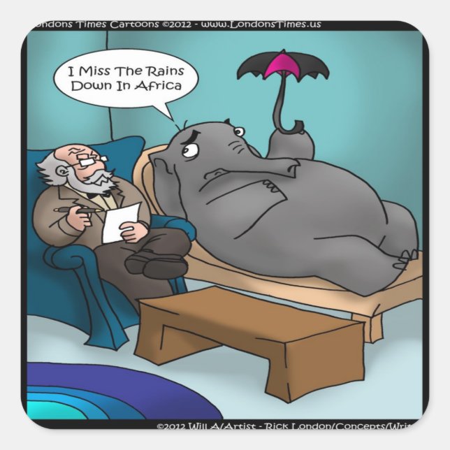 Adesivo Quadrado Elefante Engraçado Em Cartões De Terapia Camisetas (Frente)