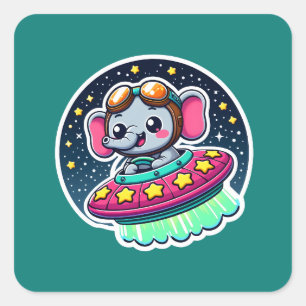 Adesivo Quadrado Elefante Engraçado UFO