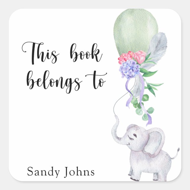 Adesivo Quadrado Elefante - Este livro pertence a (Frente)