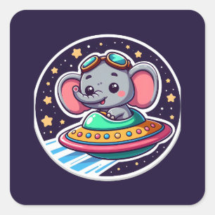 Adesivo Quadrado Elefante Feliz OVNI