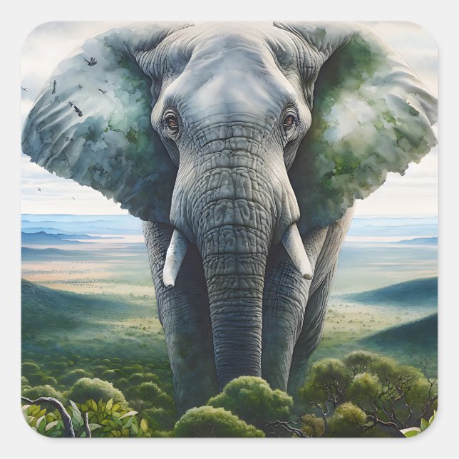 Adesivo Quadrado Elefante Fresco Feche (Frente)