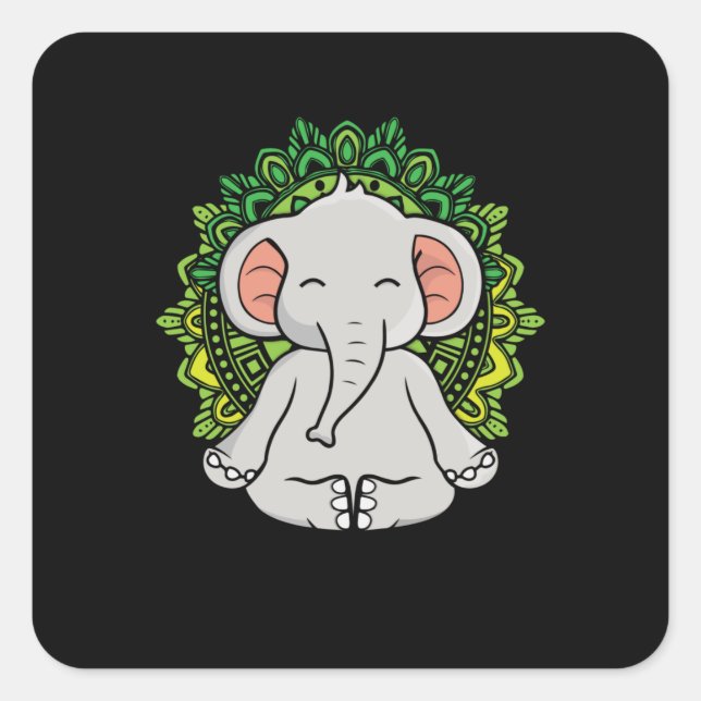 Adesivo Quadrado Elefante Meditante Gift Yoga Lover Women Elephant (Frente)