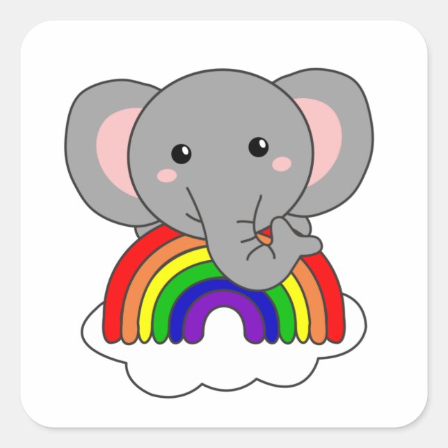 Adesivo Quadrado Elefante Rainbow Sweet Animais Coloridos Elefantes (Frente)