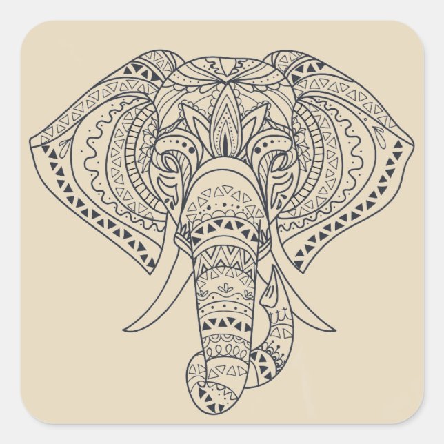 Adesivo Quadrado Elefante tribal Arte animal africana (Frente)