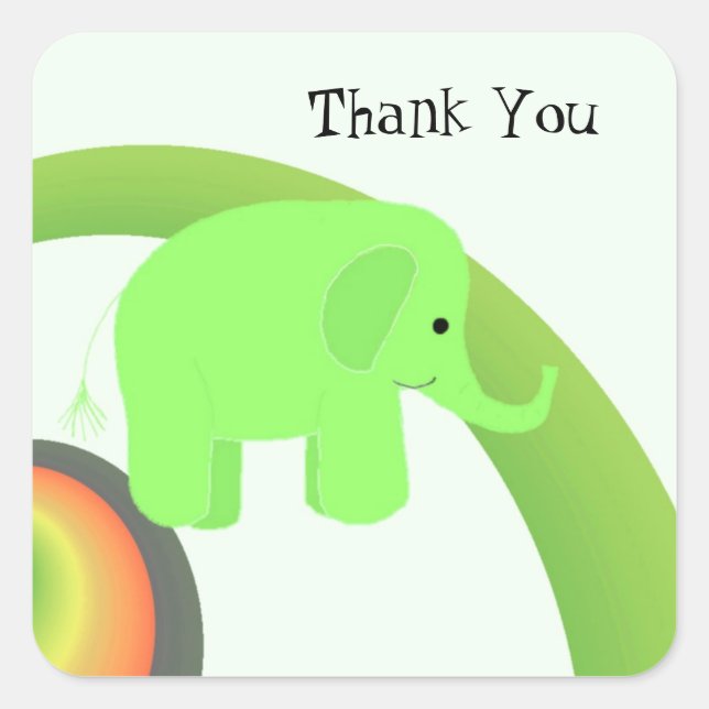 Adesivo Quadrado Elefante Verde Lima Obrigado (Frente)