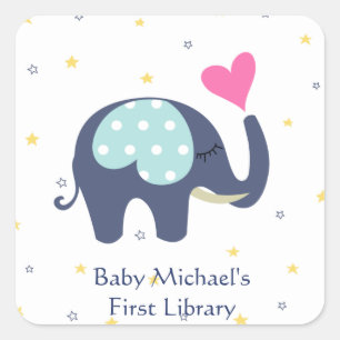 Adesivo Quadrado Elefante Whimsical Cheio De Amor! Personalizar