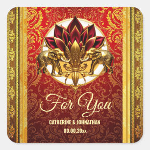 Adesivo Quadrado Elefantes híndi de flor de lótus tradicionais étni