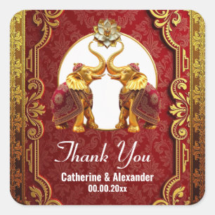 Adesivo Quadrado Elefantes indianos Flor de lótus hindi branco