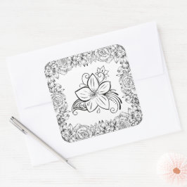 Adesivo Quadrado Elegância Floral Preto e Branco