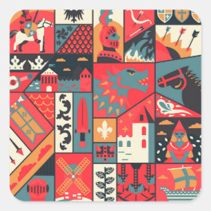 Adesivo Quadrado Elegância medieval: Design de padrão sem costura