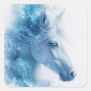 Adesivo Quadrado Elegância sob as Estrelas de um Cavalo Branco