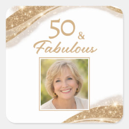 Adesivo Quadrado Elegant 50 & Fabulous Gold Photo Birthday 