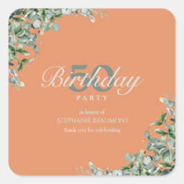 Adesivo Quadrado Elegant Autumn Green Flower Women's 50th Birthday 