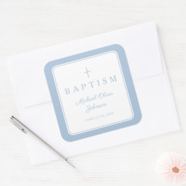 Adesivo Quadrado Elegant Baby Blue Cross Boy Baptism 