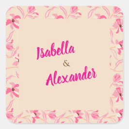 Adesivo Quadrado Elegant Beige & Blush Pink Floral Wedding 