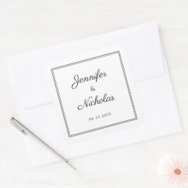 Adesivo Quadrado Elegant  Black And White Script Wedding