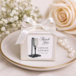 Adesivo Quadrado Elegant Black White Wedding Favor Thank You