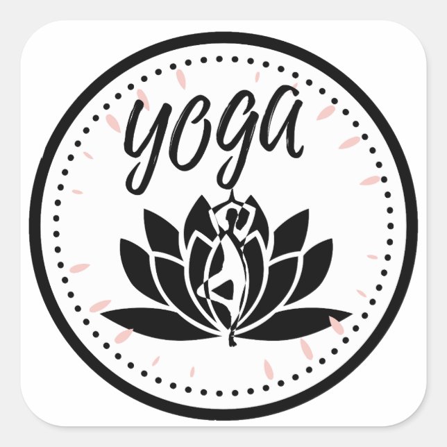 Adesivo Quadrado Elegant Black & White Yoga Sticker | Lotus Flower  (Frente)