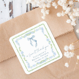 Adesivo Quadrado Elegant Blue Bow Bridal Shower Thank You