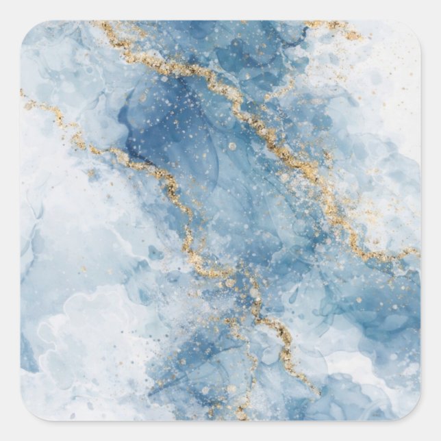Adesivo Quadrado Elegant Blue Gold Glitter Abstract Flow            (Frente)