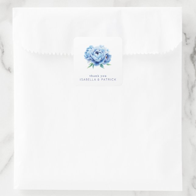Adesivo Quadrado Elegant Blue Peony Thank You Card (Bolsa)