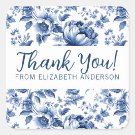 Adesivo Quadrado Elegant Blue Vintage Rose Floral Thank You