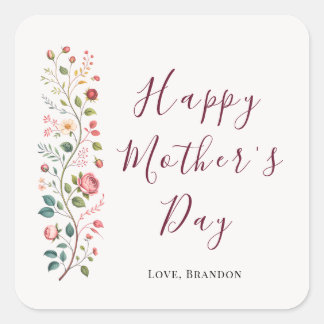 Adesivo Quadrado Elegant Botanical Vine Mothers Day Sticker