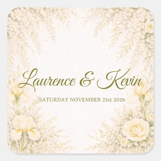 Adesivo Quadrado Elegant Botanical Wedding (Frente)