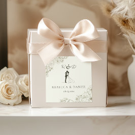 Adesivo Quadrado Elegant Botanical Wedding Monogram Sticker