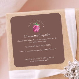 Adesivo Quadrado Elegant Brown Raspberry Bakery Ingredient
