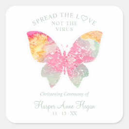 Adesivo Quadrado Elegant Butterfly Baby Christening Sanitizer Hand