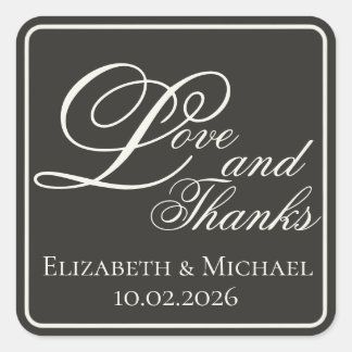 Adesivo Quadrado Elegant Charcoal Modern "Love and Thanks"